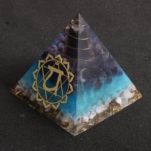 Natural Fluorite Hexagonal Cone Orgone Pyramids Amethysts Gem Stone Orgonite Energy Generator Home Decoration Prayer Pyramid