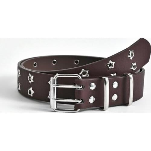 Kemeiqi Starry Sky Perforated Double Row Hole Wide Belt Fashion Pin Buckle Wild Punk Style Belt Chain Belt Luxury Belt Lady Belt