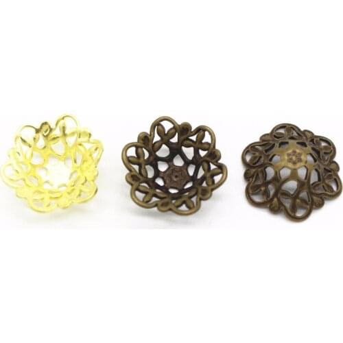 SEA MEW 100 PCS 5mm*13mm Copper Hollow Bead Cap Filigree Flowers Tray DIY Jewelry Findings