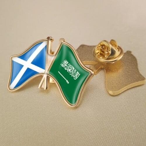 Scotland and Saudi Arabia Crossed Double Friendship Flags Lapel Pins Brooch Badges