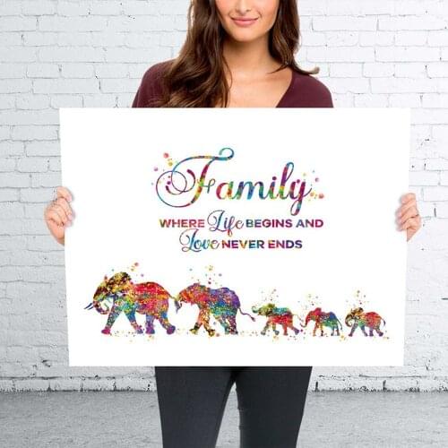 Elephant Family Mom Dad and Baby Watercolor Print Motivation Quote Art Gift Family Print Wall Art Home Decor Housewarming Gifts