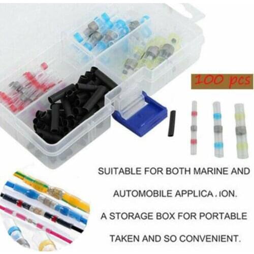 100Pcs Heat Shrink Sordering Terminals Waterproof Solder Sleeve Tube Insulated Butt Electrical Wire Connectors