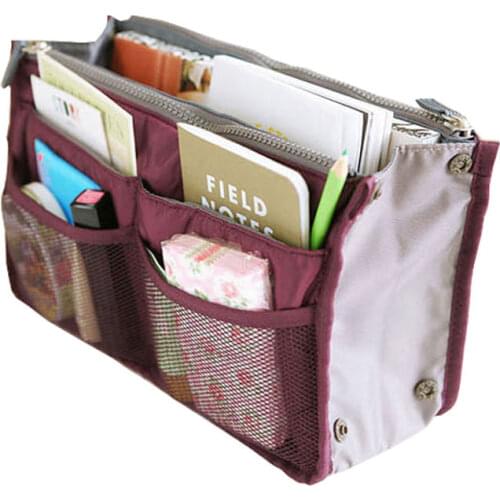 Utility Multi Pocket Women Zipper Handbags Fashion Solid Color Soft Nylon Bag in Bag