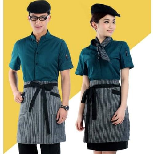 Women Dining Uniform Hotel Work Clothes Short Sleeves Staff Overalls Tea Houses Catering Restaurant Waiter Single Blouses H2258