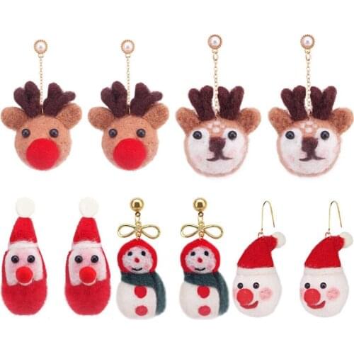 Women Earings Fashion Jewelry Wool Felt Cartoon Christmas Elk Snowman Pendant Jewellry