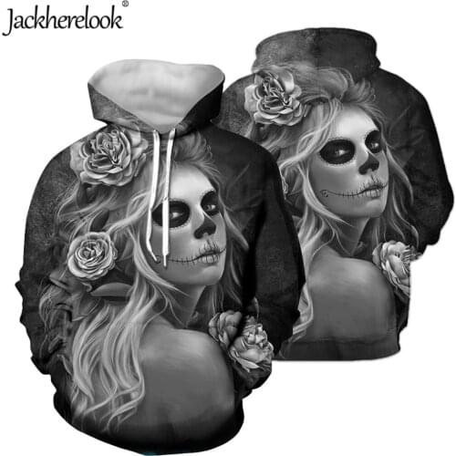 Jackherelook Women Oversized Hooded Skull Design Black Gothic Hoodie Ladies Long Sleeve Casual Warm Pullover Sweatshirts Outfits