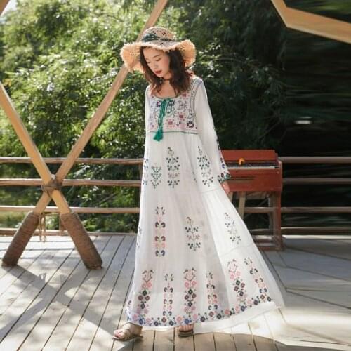 Vetement Femme Robe Embroidery Maxi Dresses 2021 New Fall Elegant Floral Causal Muslim Indian Dress Turkey Arabic Loose Clothing