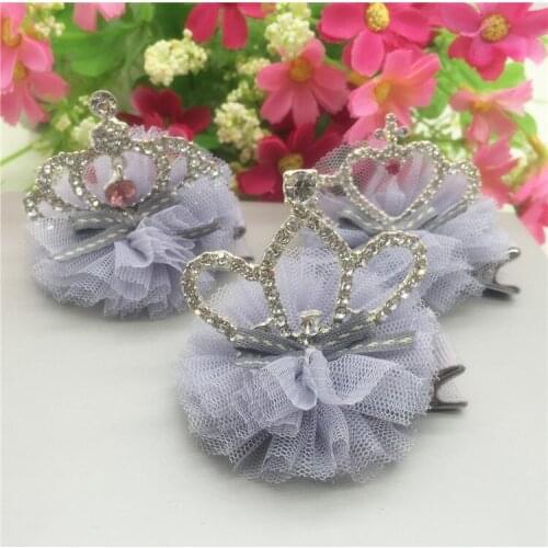 Dog hair accessories alloy diamond hairpins stereo grey yarn baby ornaments pet headdress flower crown pet princess crown 10pcs
