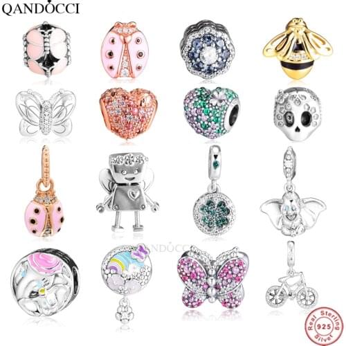 2019 Spring Series Blooming Watering Can Elephant Butterfly wing Charm Fit Pandora Bracelet Bangle Flower Bead Jewelry QANDOCCI