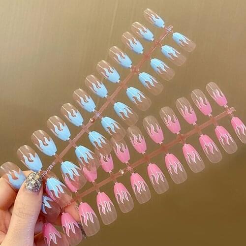 24PCS Full Cover Fake Nails Self Glue Detachable Reusable Acrylic Nails Art Fashion Halloween Stick On Nails Manicure Tips