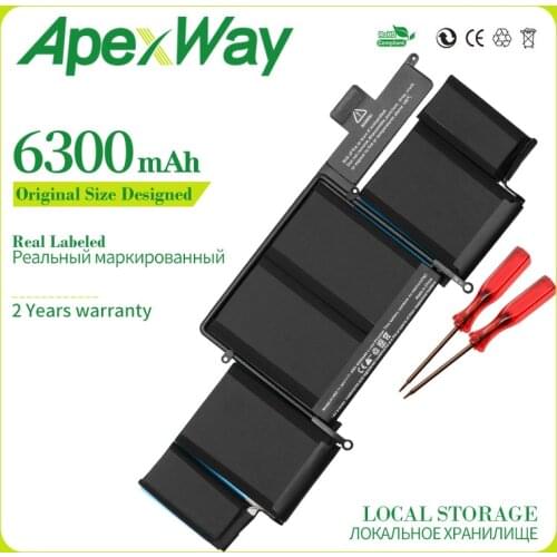 Apexway A1493 Laptop Battery for APPLE Macbook Pro Retina 13" A1502 2013 ME864 ME865 11.34V 71.8WH 6300 mAh