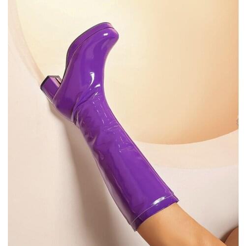 Arden Furtado 2021 Winter Leisure Fashion Round head With Womens shoes Consice Zipper Green Orange Pure color Knee High Boots