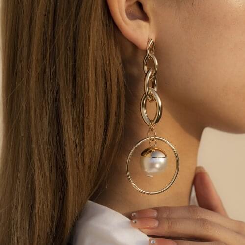 Bohemian long imitation pearl big round earrings chain earrings womens gold pendant earrings jewelry gifts wholesale 2021