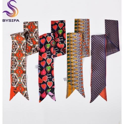 [BYSIFA] New Women 100% Silk Twill Scarf Bandana Small Handle Bag Ribbons Female Neckerchief Headband Wrist band Scarves & Wraps