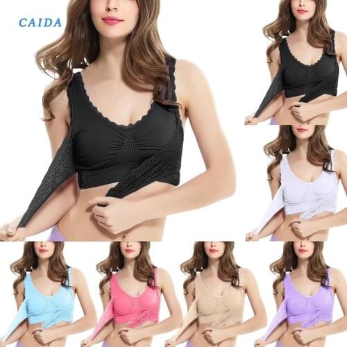 CAIDA Maternity Bra Women Lady Sexy Front Cross Adjustable Side Buckle Lace Vest Wireless Sport Bra Solid Women Bra Fashion