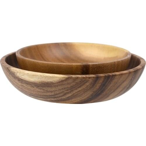 Japan Style Acacia Wooden Bowl Whole Wood Tableware Creative Large Soup/Ramen/Milkshake/Salad Bowl Creative Desserts Plates