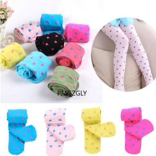 Girls Footed Heart Dots Tights Stocking Ballet Candy Colors Velvet 3-8Y Girl Tights Stockings For Girl pantyhose knee high socks
