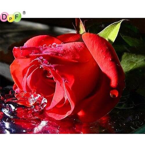 DPF red rose DIY diamond painting cross stitch needlework diamond square home decor diamond mosaic embroidery