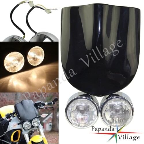 H4 35W Motorcycle Twin Headlight Projector Dirt Bike Streetfighter 3.5" Headlamp w/ Windscreen For Harley Yamaha Honda Suzuki