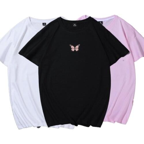 Summer Tshirt Women Cute Butterfly Cartoon Graphic Print Harajuku Shirt Oversized T Shirts Short Sleeve Cotton Top Streetwear