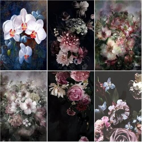 GATYZTORY Coloring By Numbers Black Flower Kits Drawing Canvas DIY Pictures Oil Painting Hand Painted Gift Home Decor 40x50cm