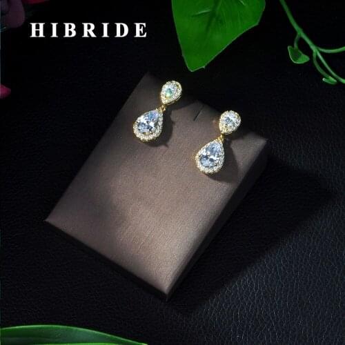 HIBRIDE Sparkling Cubic Zirconia Stones Setting Silver Color Long Bridal Wedding Party Earrings Jewelry Accessories E-245