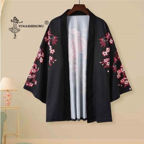 Kimono Cardigan Cosplay Costume Yukata Women Japanese Kimono Traditional Summer Carp Print Loose Shirt Casual Coat Kimono Femme