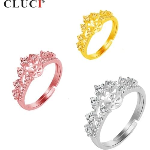 CLUCI 925 Sterling Silver Crown Ring for Women Bride Bijoux Adjustable Wedding Crown Rings Jewelry Gifts For Women SR2134SB