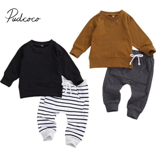 Infant Kids Baby Boys 2Pcs Set Clothes Long Sleeve Hoodie Tops Pocket Pants Solid Spring Autumn Outfits