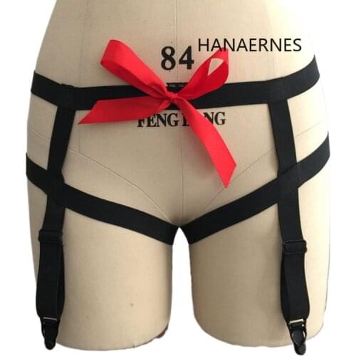 Red Bow Garters Belt Goth Fetish Body Harness BDSM Bondage Stockings Suspenders Belt Elastic Adjust Strap Lingerie Dance Wear
