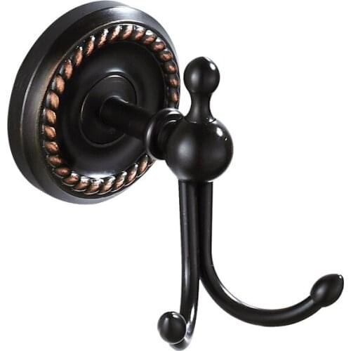 Robe Hooks Black Brass Towel Hooks Cloth Towel Bath Coat Hanger Door Wall Hook Retro Home Deco Bathroom Accessories Rack