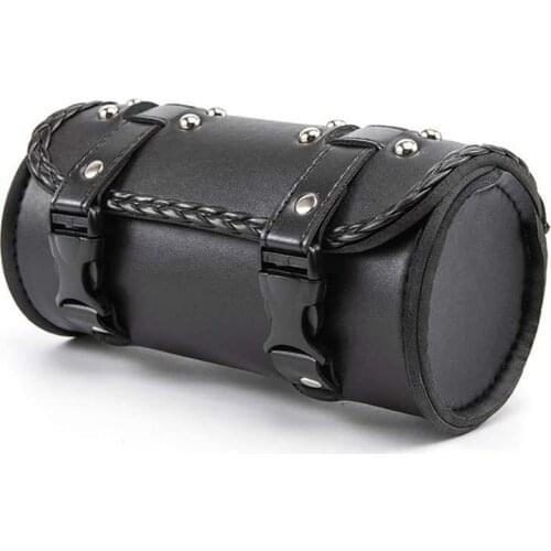 Motorcycle Fork Bag PU Leather Bicycle Handlebar Tool Pouch Sissy Bar Roll Storage Bag Saddle Bag, Universal