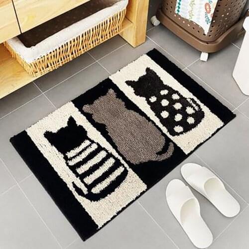 Cartoon Enter Door Mat Cat Pad Carpet Rug Bathroom Rub Foot Toilet Antiskid Water Absorption Black And White Sucking Household