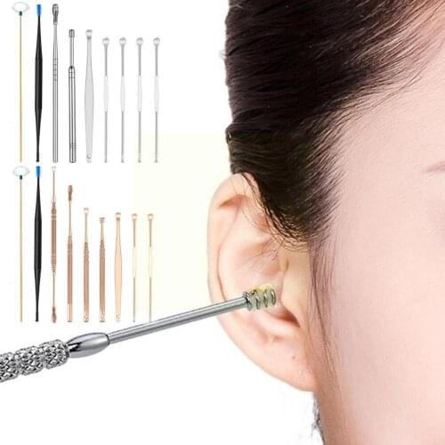 9Pcs Ear Wax Remove Kit Ear Pick Cleaning Tools Set Tools Cleaning Earwax Remove Storage Ear Brush Cleaning Box Tool Ear Cu T6L5