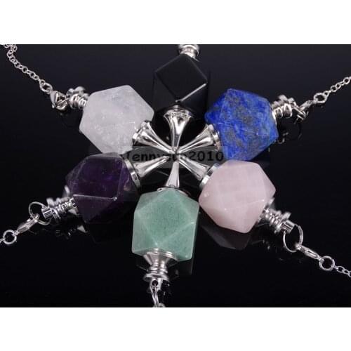 Natural Gems Stones Faceted Pendulum Reiki Chakra Charms Pendant Silver Plated Jewelry Design 5Pcs/Pack