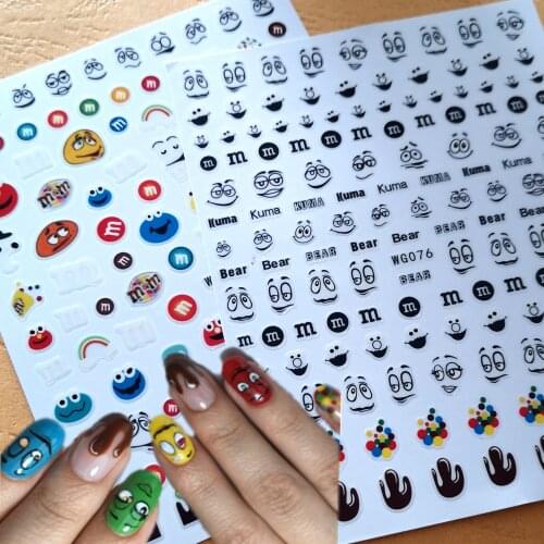 Newest WG75 76 cartoon design 3D nail art sticker decal stamping back gule DIY nail decoration tools