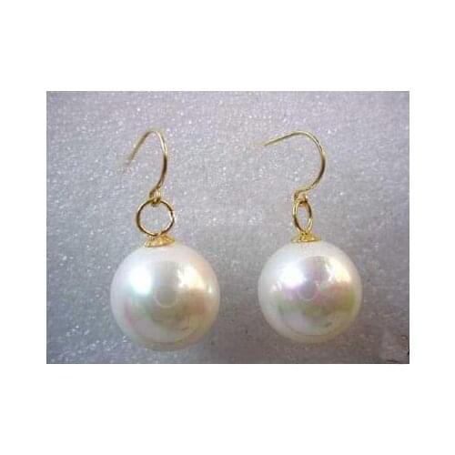 New Favorite Real Pearl Earrings White Color 14mm Mother Of Pearl Earring 14k Yellow Gold Hook Wedding Party Jewelry Lady Gift
