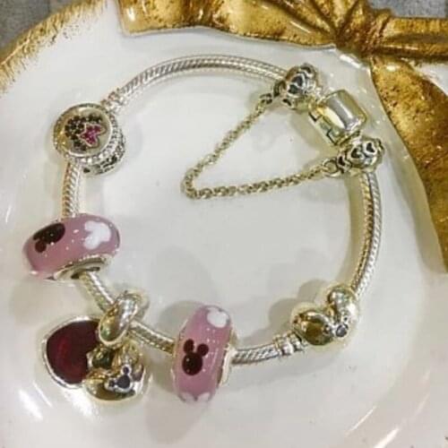 NEW 100% 925 Sterling Silver Lovely Charm Glass Bead 6 Charm Bead Bracelet Set Planet of Charm Astronaut Night Blue Love Charm