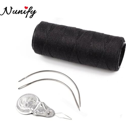 Nunify Threader Guide Needle And Thread For Sew Hair 2Pcs C Type Crochet Needle Black Weaving Thread For Dreadlock Accessories
