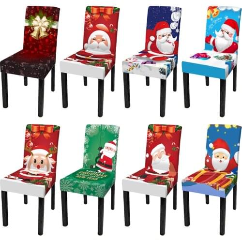 Dining Chair Cover Christmas Spandex Chair Covers 3D Printed Santa Claus Bell Housse De Chaise 2022 Festival Home Decor