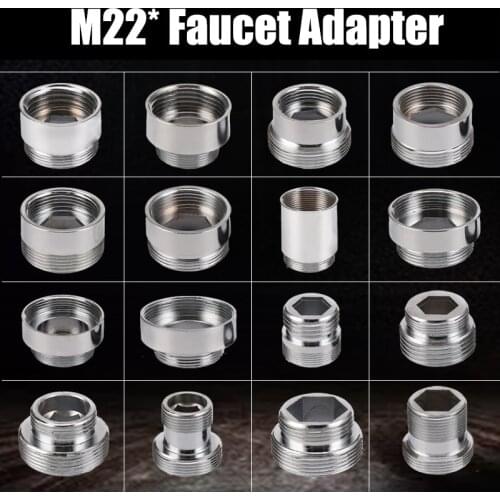 Copper Nickel Plated M22 Reducer Faucet Adapter 16 18 20 22 24 26 28 30mm Male Female Kitchen Bathroom Brass Water Tape Joint