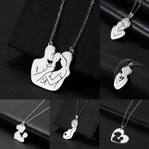 Rinhoo Baby Mother Child Pregnant Heart Family Necklace Gift Silver Color Statement Stainless Steel For Woman Man Wife Jewelry
