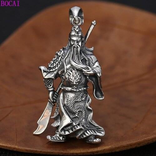 BOCAIS925 sterling silver God of wealth Guan Gong pendant for men Thai silver fashion personality sweater chain pendant male