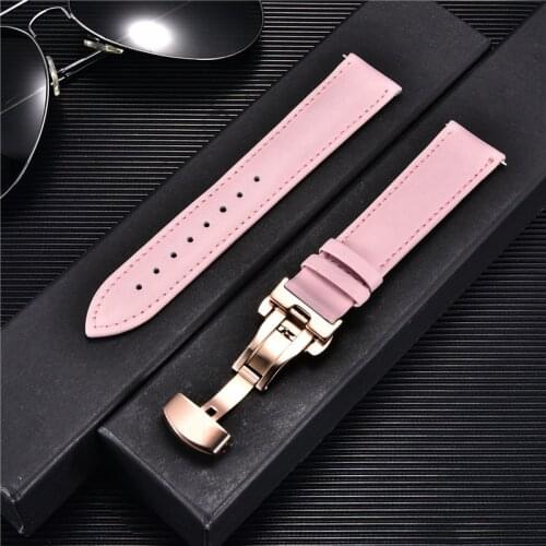 Genuine Leather Watchband 18mm 20mm 22mm 24mm with Automatic Butterfly Buckle Watch Accessories Women Men Business Watch Straps