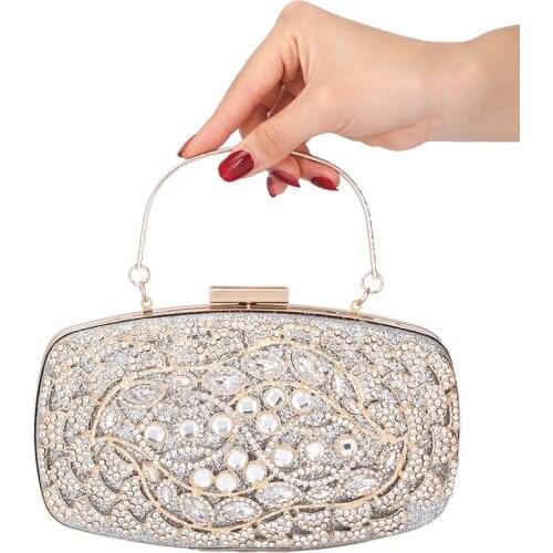 Bee In Fly Long-Style Luxury Hollow Out Women Formal Dinner Handbag Wedding Bridal Purse Crystal Bags