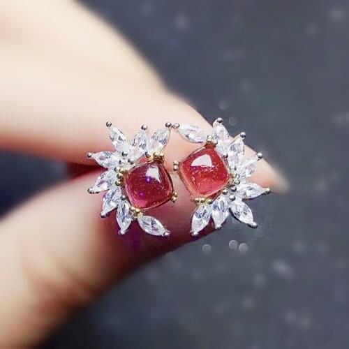 Natural real tourmaline luxury stud earring 6*6mm 1.5ct*2pcs gemstone 925 sterling silver Fine jewelry For men or women X219711