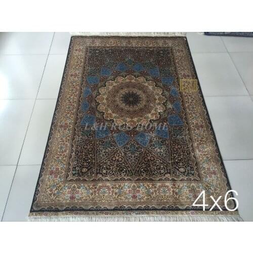 Free shipping 4'X6' 230 Line Handmade Silk Oriental Persian Rug hand Knotted silk carpet for home decoration