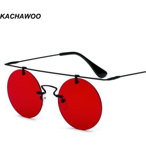 Kachawoo rimless sunglasses for women flat top metal yellow red lens vintage round sun glasses men gold retro unisex