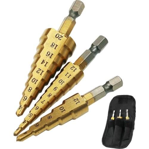 3-12mm 4-12mm 4-20mm Step Cone Drill Bit Hole Cutter Dint Tool Hex Shank Step Drills shank Coated Metal Drill Bit