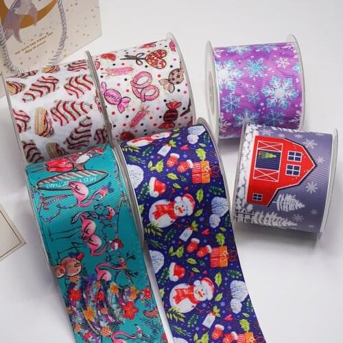 DIY Craft Supplies Cartoon Christmas Printed Grosgrain Satin Ribbon 50 Yards, Planar Resins 30 Pieces. 46341